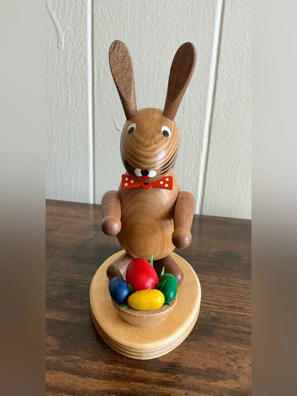 A Rare HTF Vintage Handcrafted Erzgebirge Germany Wooden Bunny Rabbit Figurine